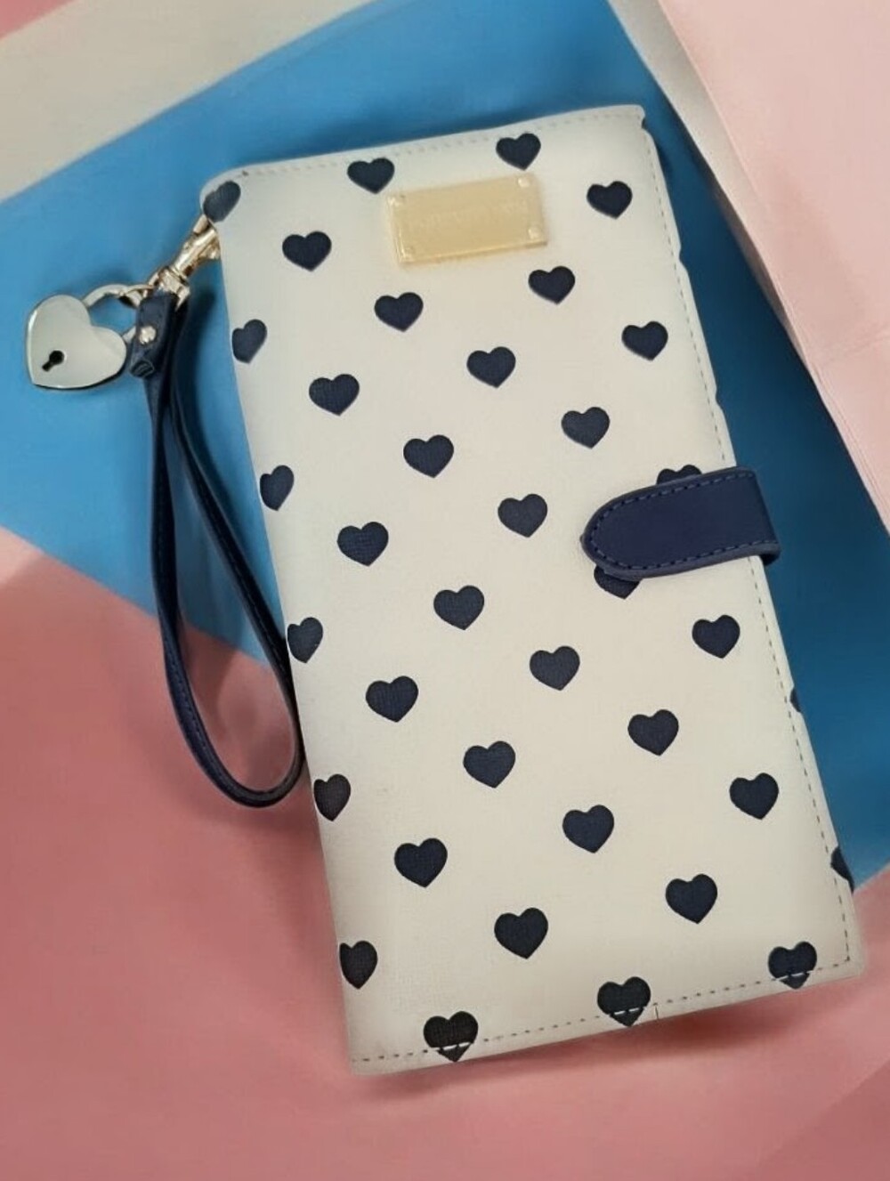 Forever New Cream Wallet Navy Heart Print & Wristlet ๐ฒMoney&Travel documents